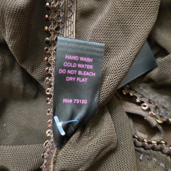 NWT Frederick's of Hollywood Lola Brown Mesh Long-Sleeve Lace-Up Bodysuit Size M - Picture 10 of 12